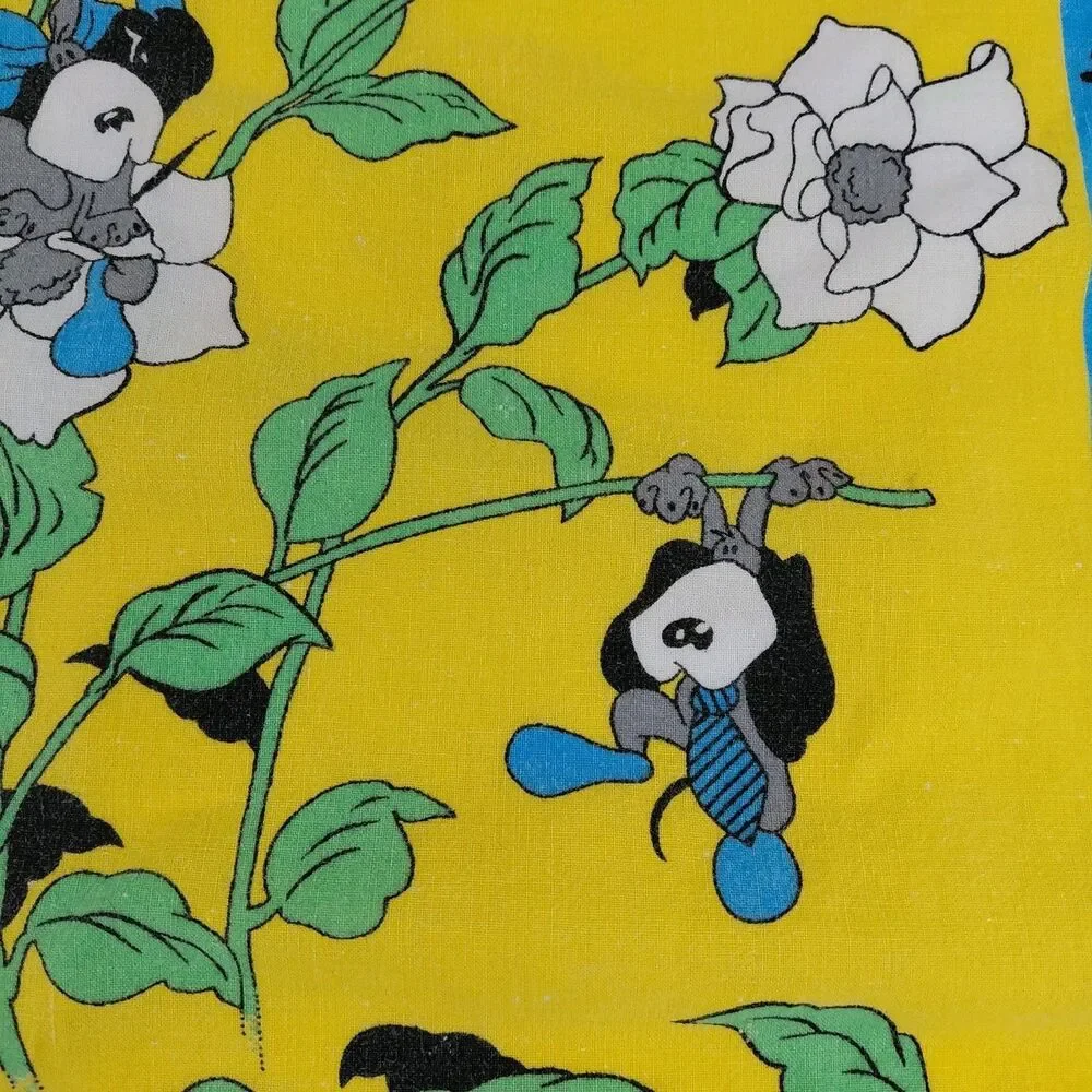VTG Tablecloth 1960s Kitschy Skunk Dog Cotton Dogwood Stinkweed Pastel Unique